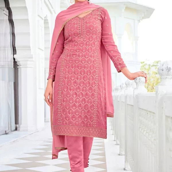 Pink Georgette Straight Pant Suit Party Wear