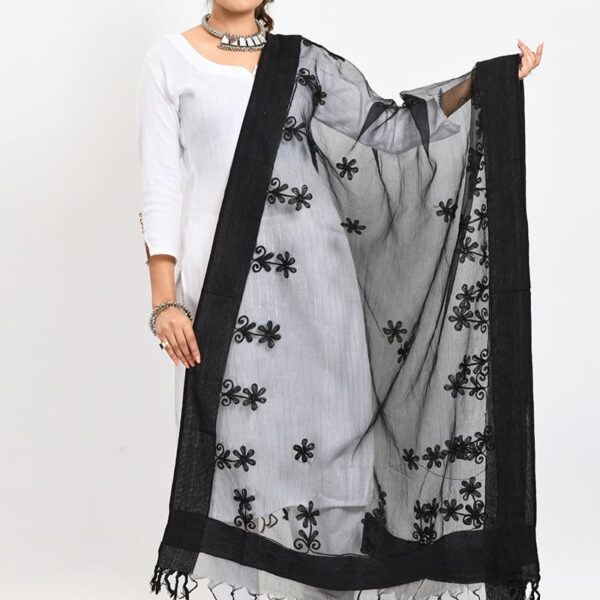 Black Organza Cotton Chikankari Embroidery Dupatta Work Wear