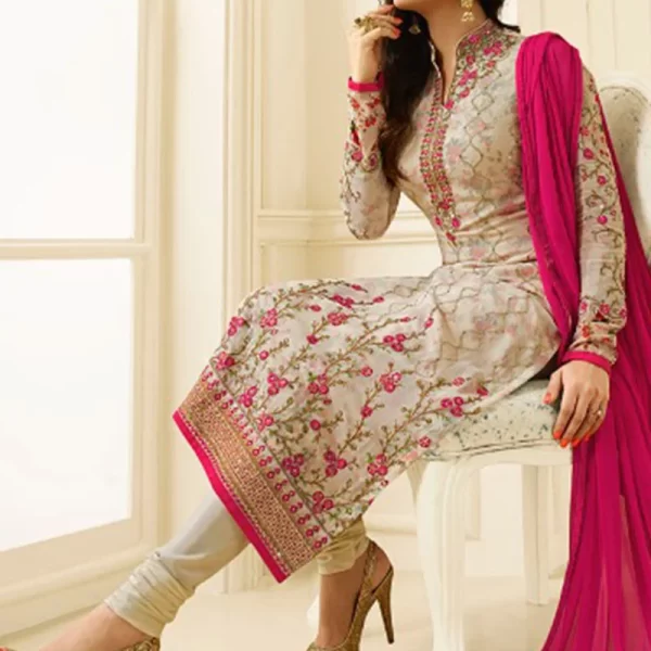 Drashti Dhami Cream Georgette Churidar Suit Party Wear