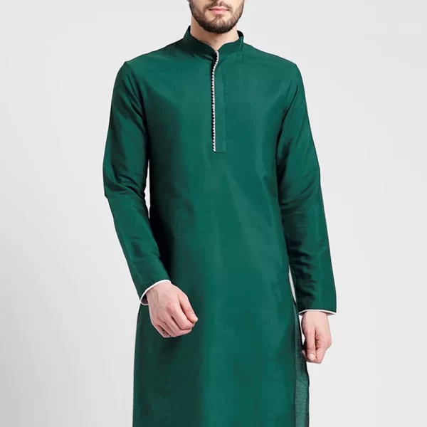 Green Dupion Silk Soild Plain Kurta