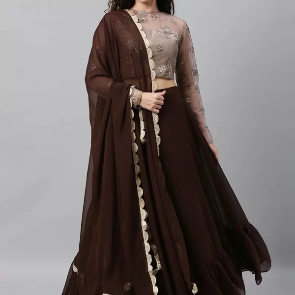 Grey Embroidered Net Lehenga Set Party Wear
