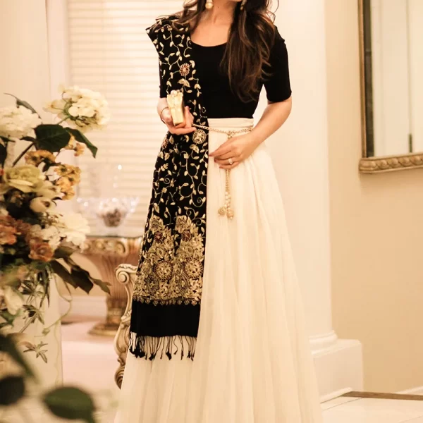 Off White Georgette Umbrella Lehenga Party Wear