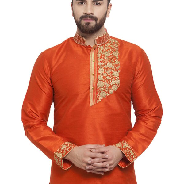 Orange Art Silk Kurta
