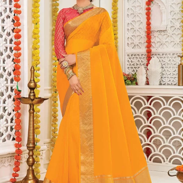 Woven Work Organza Silk Yellow Color Saree Festive Wear